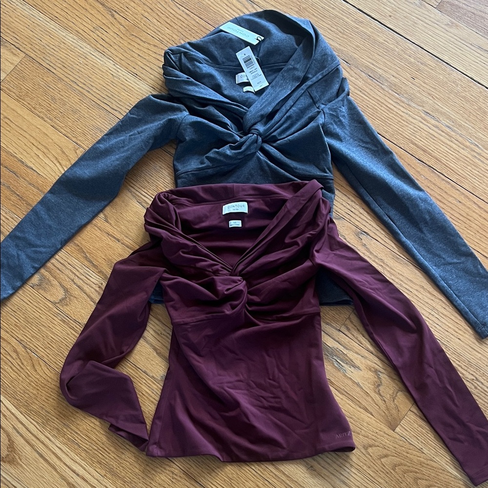 Aritzia Contour Women's Twist Off-Shoulder Tops - Gray and Burgundy nwt